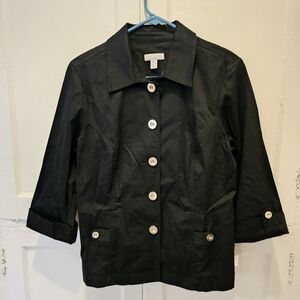 Black Satin Finish Jacket with Gold Buttons - New - Petite Medium